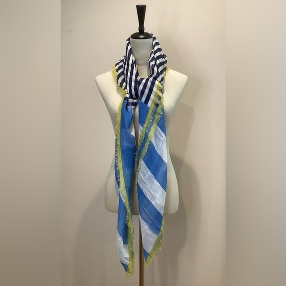 NWT Burberry Brit Cerulean Blue Stripe Scarf 130x130cm - Picture 2 of 6